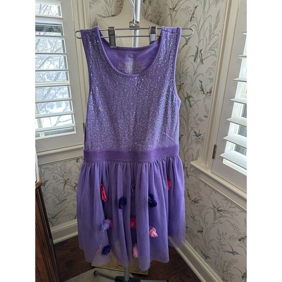 THE CHILDREN'S PLACE GIRLS 10-12 3D FLOWER TUTU DRESS PURPLE SEQUINS TULLE - Picture 1 of 5